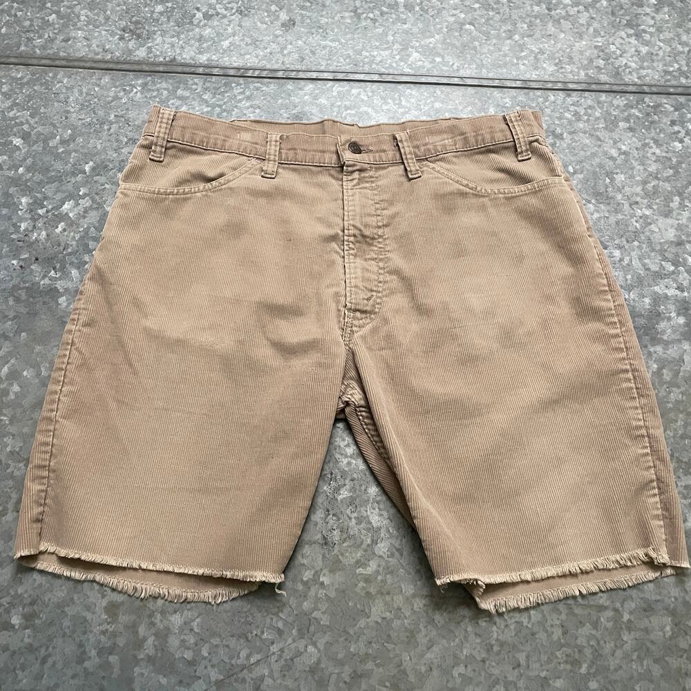 Vintage Levi's Cut Off Corduroy Shorts 36 (Fits 35) White Tab Tan Brown